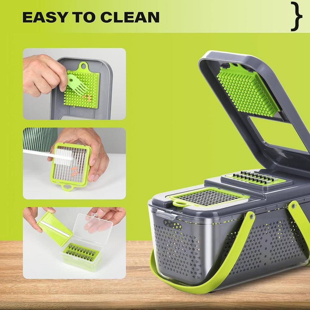 22-in-1 Food Vegetable Chopper with Container Dicers Cutter Multi Kitchen Tool with Lemon Squeezer -13 Blades - Hercitys