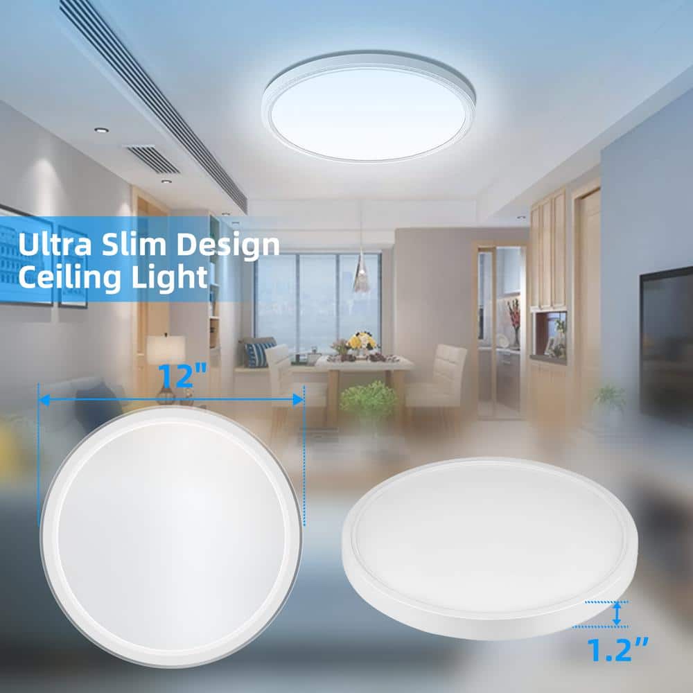 12 in. White Slim Integrated LED Flush Mount 3600 Lumens 3CCT Adjutable Indoor Bedroom Closet Kitchen Lighting (4-Pack) - Hercitys