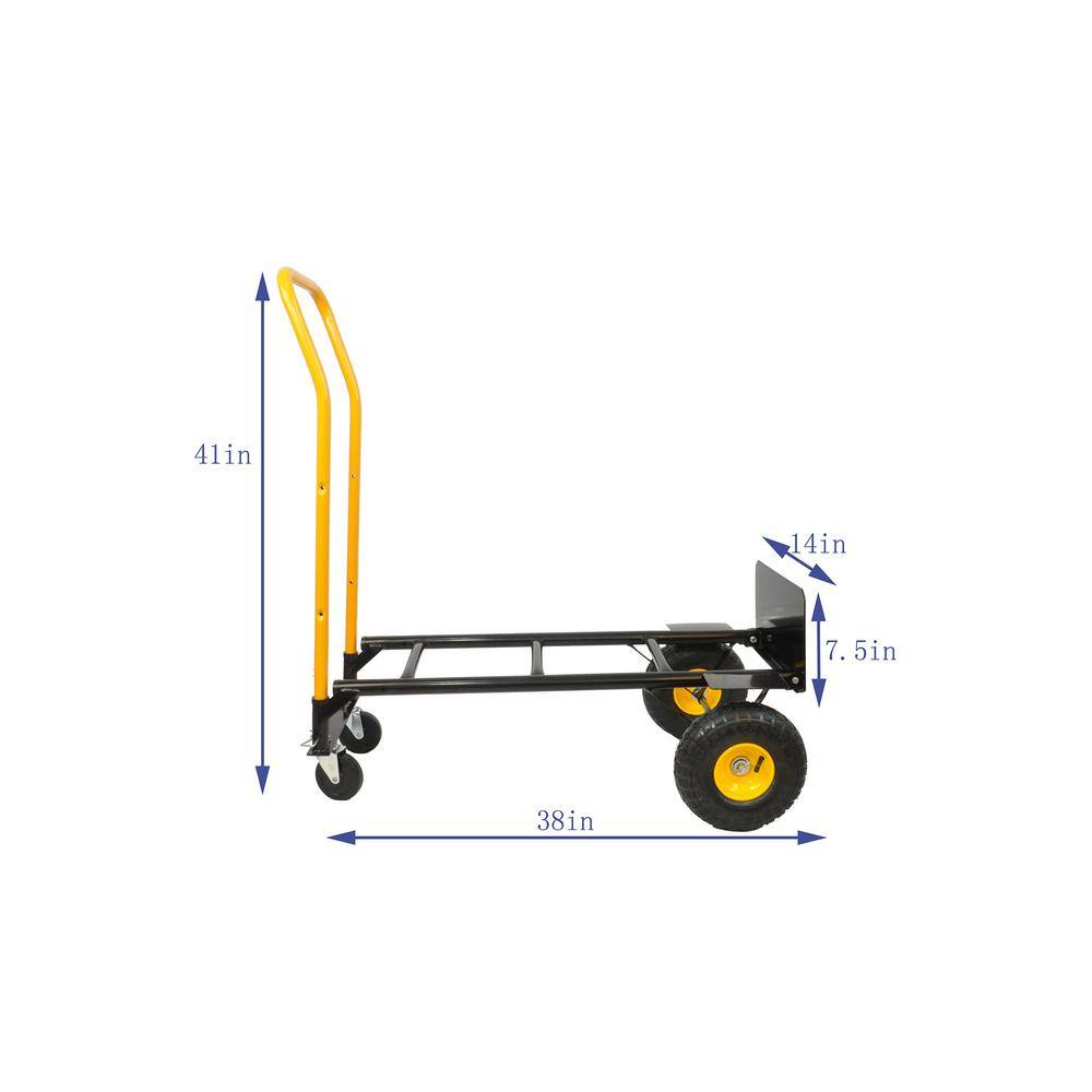 2.34 cu. ft. Yellow Black Metal Garden Cart with Convertible Design 2 Wheel Dolly Cart and 4 Wheel Push Cart - Hercitys