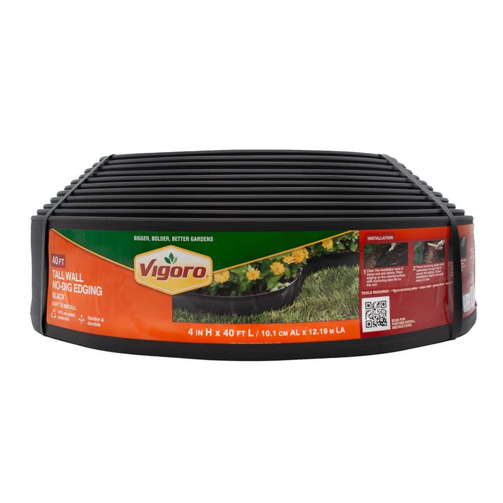 40 ft. L x 2.5 in. W x 4 in. H High Wall Black Plastic No-Dig Landscape Edging - Hercitys