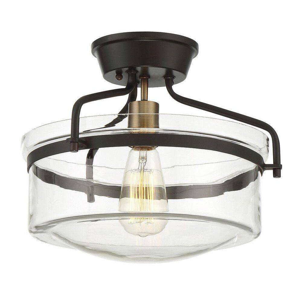 13.25 in. W x 11 in. H 1-Light Oil Rubbed Bronze Semi-Flush Mount Ceiling Light with Clear Glass Shade - Hercitys