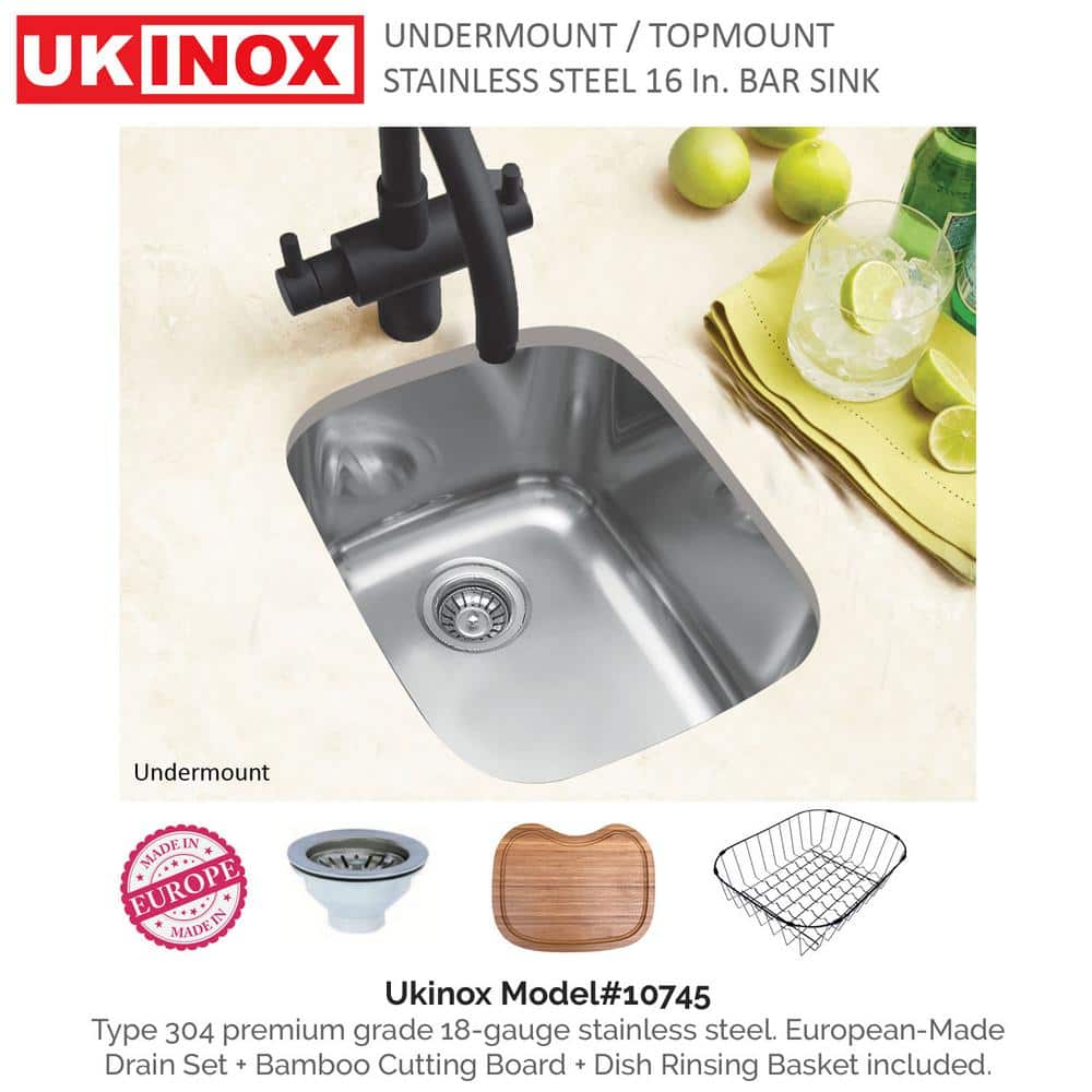 18 Gauge Stainless Steel 16 in. Dual Mount Bar Sink - Hercitys