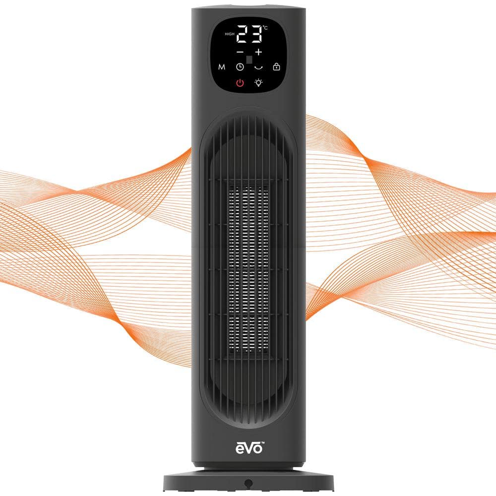 1500-Watt 24 in. Digital Tower Ceramic Electric Fan Heater with Tip Over Switch and Remote Control in Black - Hercitys