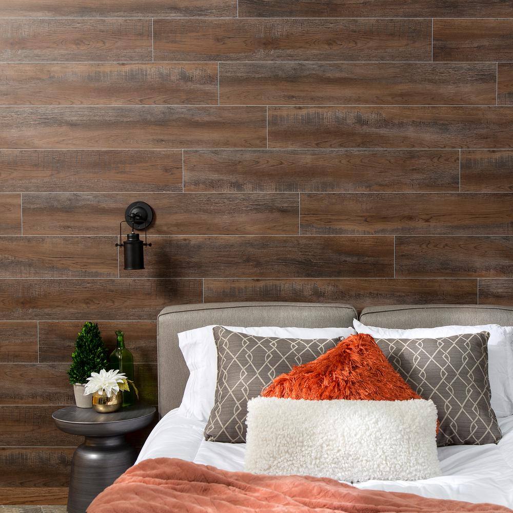 47 in. L x 7.2 in. W Oak Mocha No Grout Vinyl Wall Tile (16.3 sq. ft./case) - Hercitys