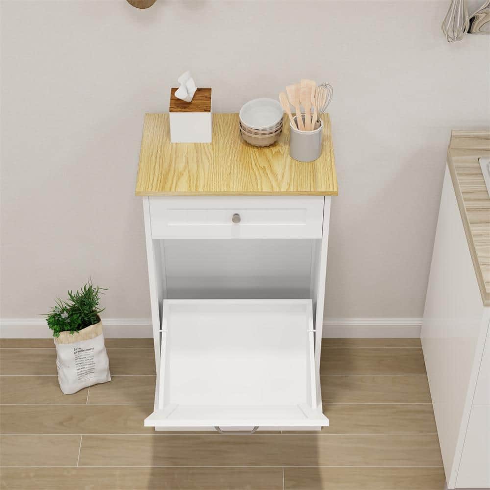 13.78 in. D x 19.69 in. W x 35.43 in. H Tilt-Out Kitchen Trash Cabinet with Drawer, Ready to Assemble, White - Hercitys