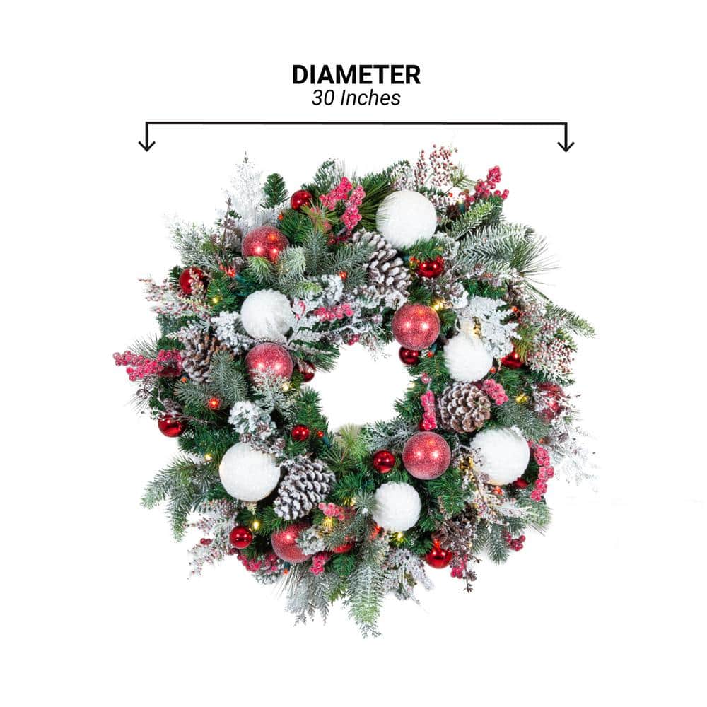 30 in. Artificial Pre-Lit LED Frosted Wonderland Wreath - Hercitys