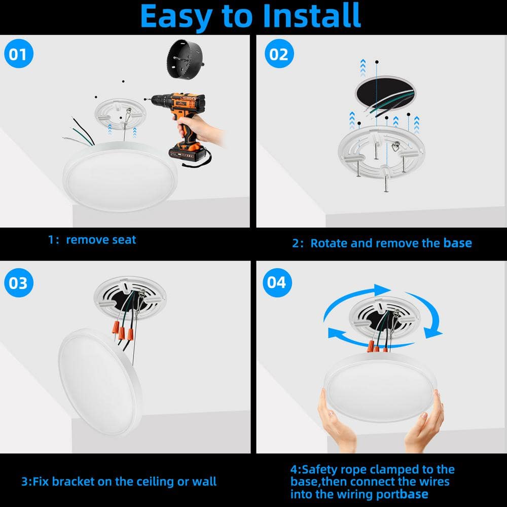 12 in. 28-Watt 3CCT Indoor Selectable LED Flush Mount Ceiling Light, 3640 Lumens lighting for Dining Room 4pack - Hercitys