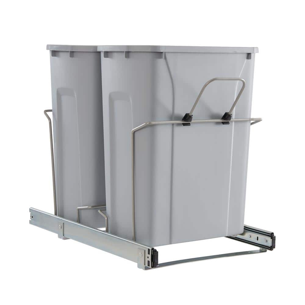 18-13/16 in. H x 14-3/8 in. W x 22 in. D 28.75 Qt. In-Cabinet Double Bottom-Mount Pull-Out Trash Can - Hercitys
