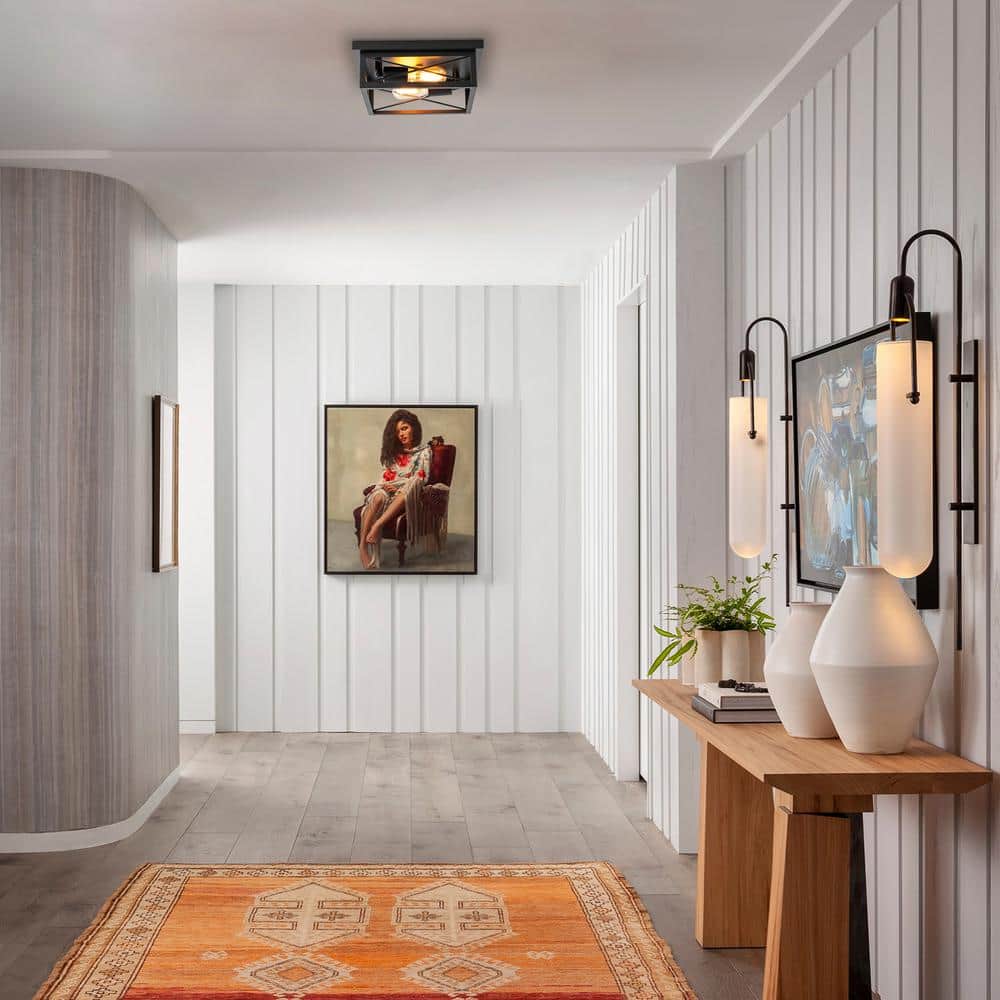 10.75 in. 2-Light Industrial Black Square Flush Mount Ceiling Light with Turnable Light Cap, No Bulb Included (2-Pack) - Hercitys