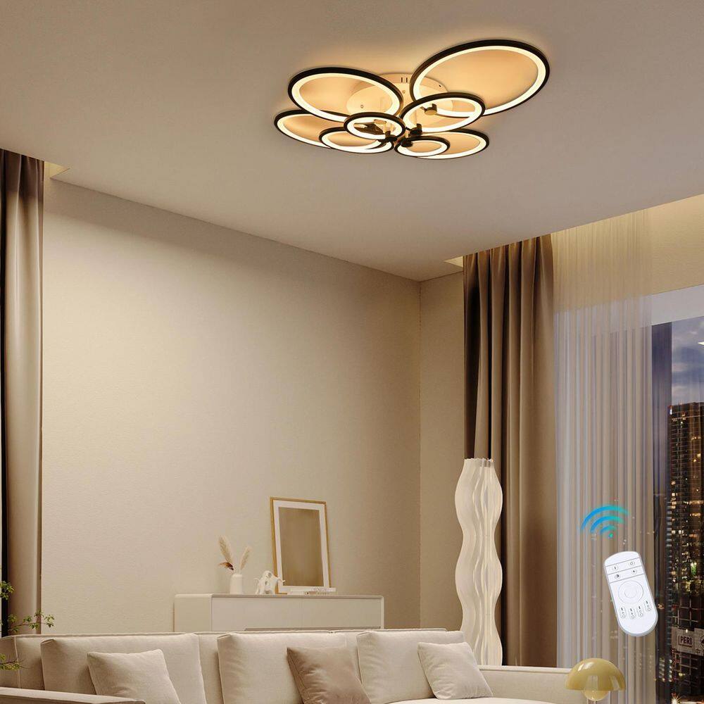 41.33 in. 8-Light Black and White Modern Selectable LED Semi-Flush Mount Ceiling Light with Remote Control - Hercitys