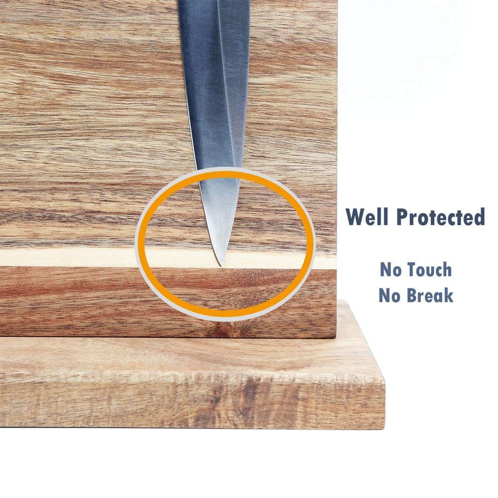 20-Knife 16 in. x 12 in. Magnetic Knife Holder, Acacia Wooden Magnetic Knife Block with Strong Enhanced Magnetic Strip - Hercitys