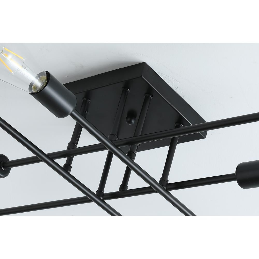 27.1in. 8-Light Black Sputnik Modern Linear Semi-Flush Mount - Hercitys