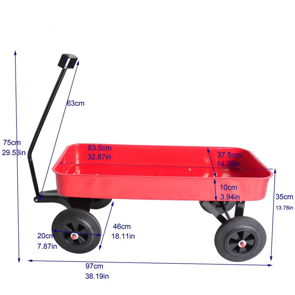 1.1 cu. ft. Red Steel Garden Cart, Cargo Wagon, - Hercitys