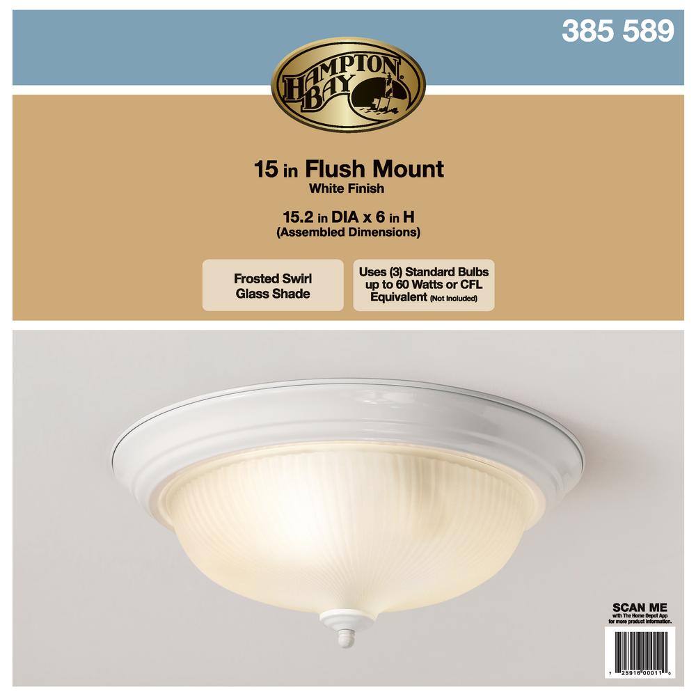 15 in. 3-Light White Dome Flush Mount with White Glass Shade - Hercitys