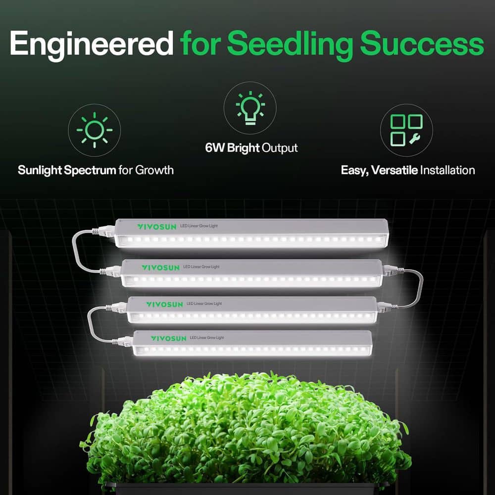 1 ft. 6W/Bar 5000K T5 Linear LED Grow Light, Full Spectrum, ‎Cool White (4-Pack) - Hercitys