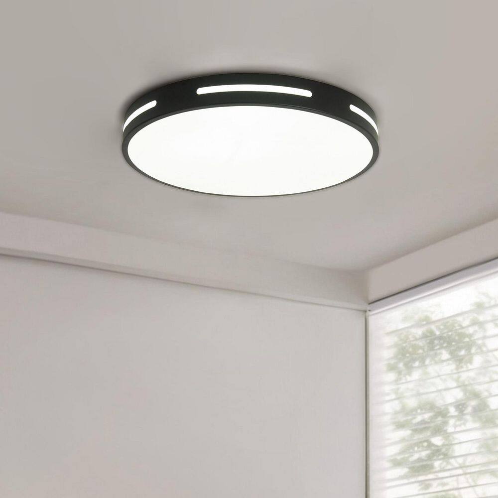 11.8 in. 1-Light LED Flush Mount Ceiling Light 24-Watt Close to Ceiling Light with PS Shade, Black - Hercitys