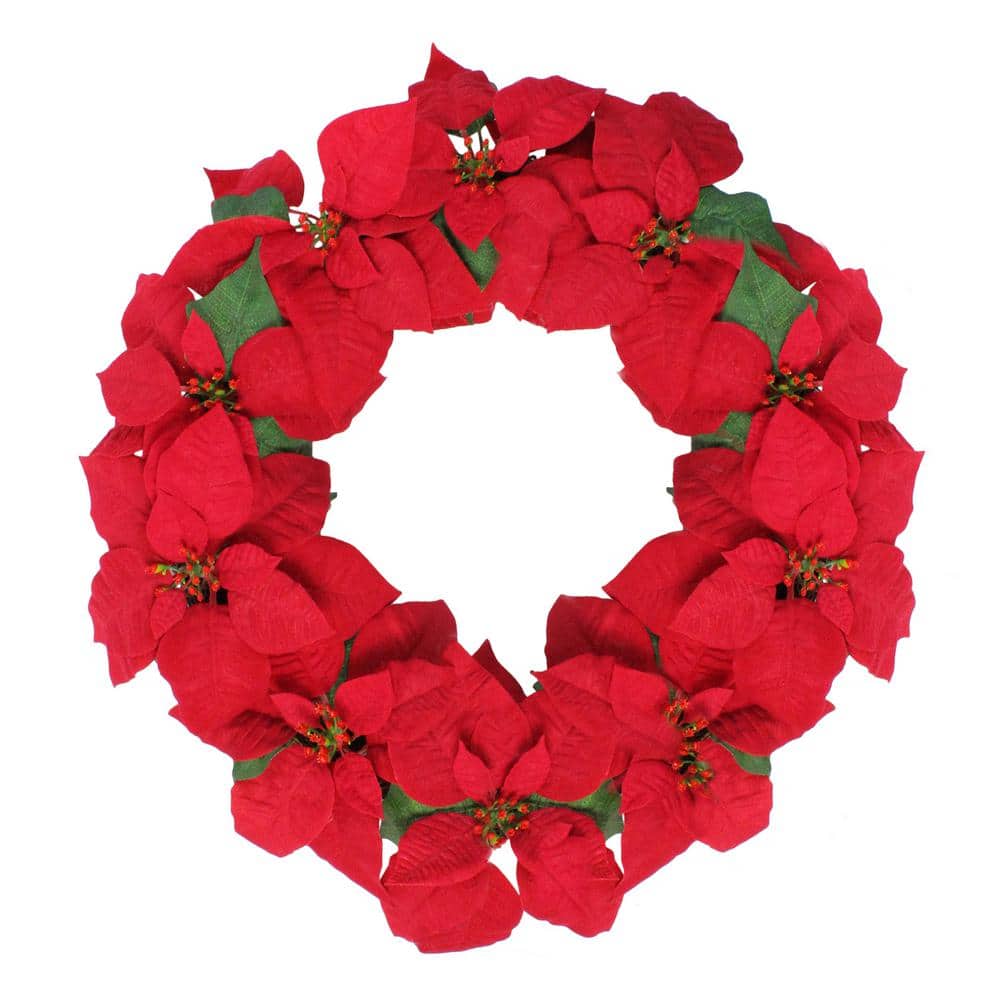 24 in. x 3 in. Unlit Red Poinsettia Flower Artificial Christmas Wreath - Hercitys