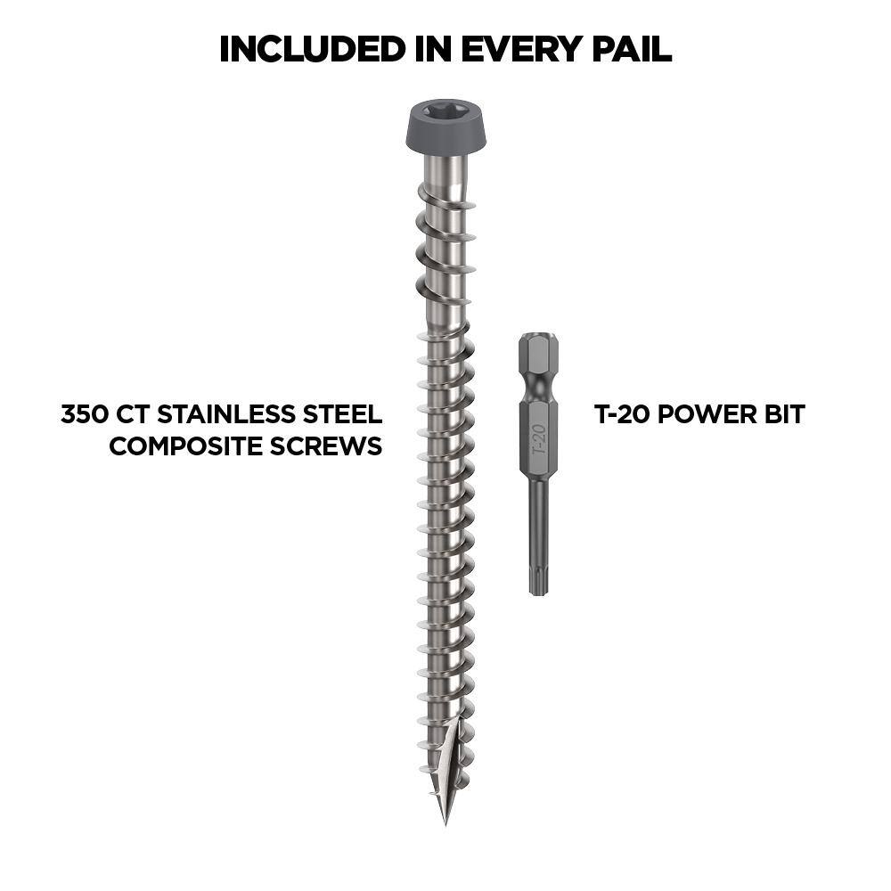 #10 2-1/2 in. 316 Stainless Steel Star Drive Dark Gray Composite Deck Screws (350-Count) - Hercitys