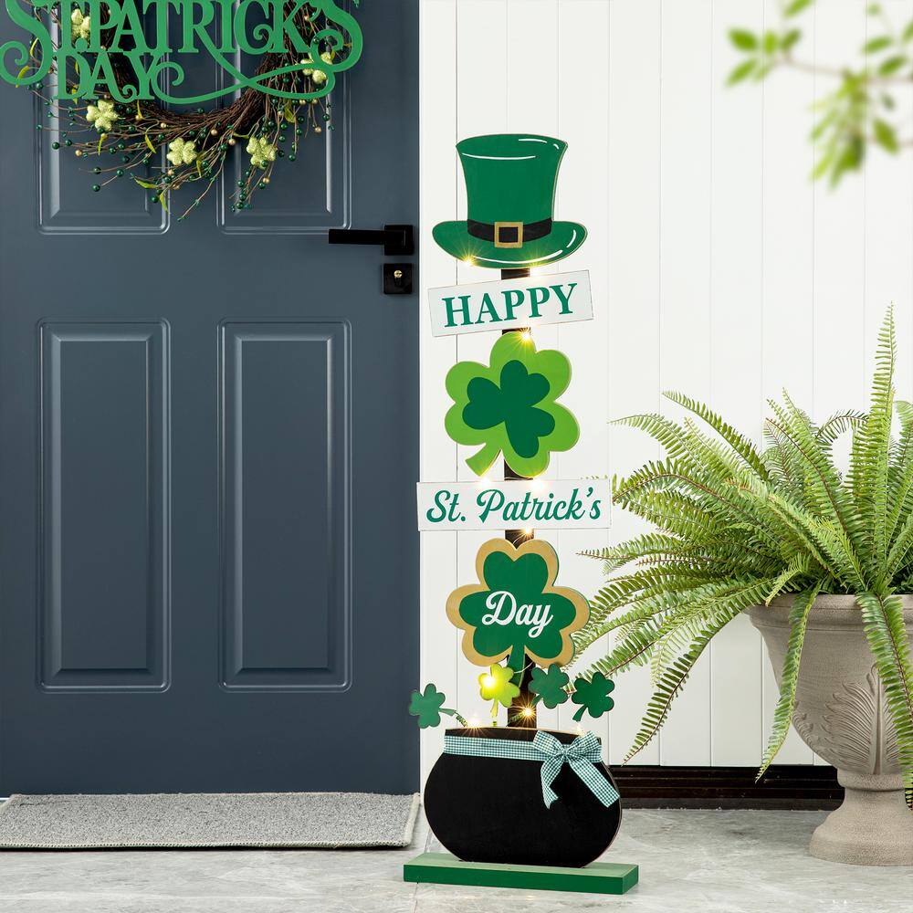42 in. H Lighted St. Patrick’s Wooden Shamrocks Porch Decor - Hercitys