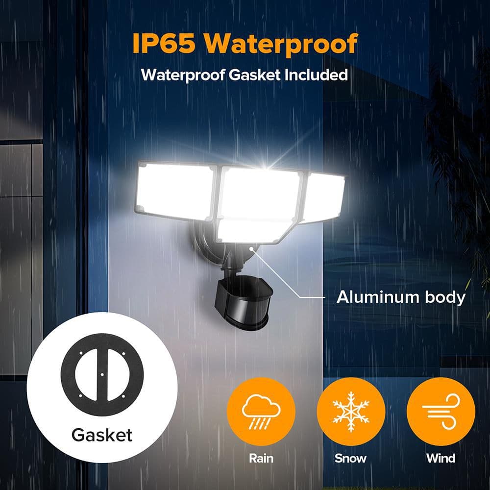 475-Watt equivalent 9000 Lumen 180° Black Motion Sensing Integrated LED Flood Light - Hercitys