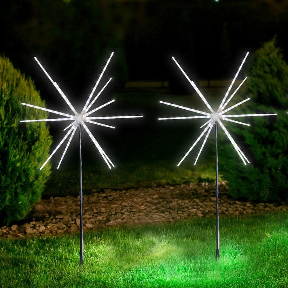 22 in. White Sparkler LED Garden Light with Hanging Hooks Plus Ground Stakes Plus Remote Control - Hercitys