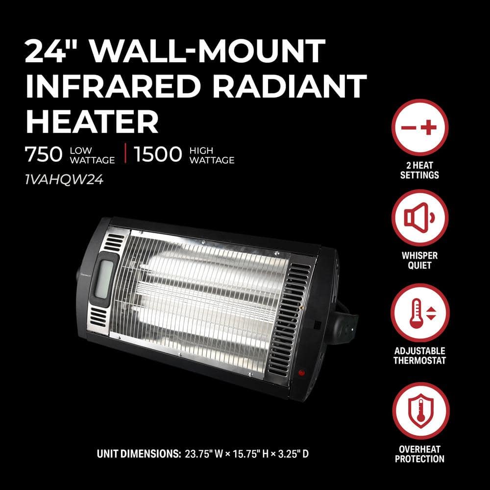 24 in. 750/1500-Watt Wall Mount Infrared Radiant Electric Space Heater - Hercitys