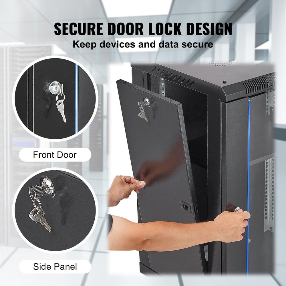 15U Wall Mount Server Cabinet 1-Tier Steel Household Shelving Unit Black (17.7 in. W x 30.3 in. H x 17.7 in. D) - Hercitys