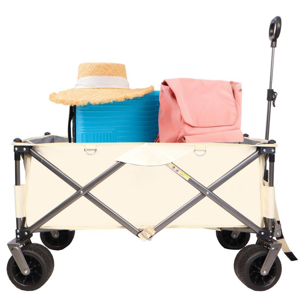 4.60 cu. ft. Fabric Garden Cart in Antique White and Gray, Heavy-Duty Utility Beach Wagon Cart - Hercitys