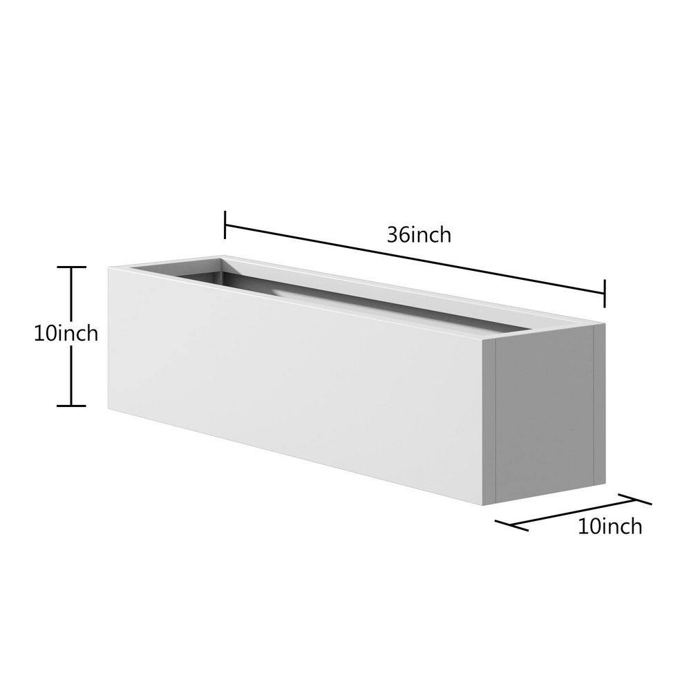 36 in. x 10 in. x 10 in. White Rectangular Metal Raised Garden Bed with Drainage Holes for Tall Plants and Flowers - Hercitys