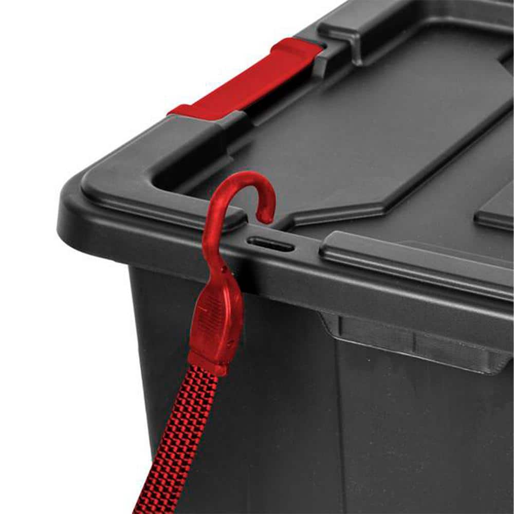 27-Gallon Durable Rugged Industrial Tote w/Red Latches in Black (4 Pack) - Hercitys