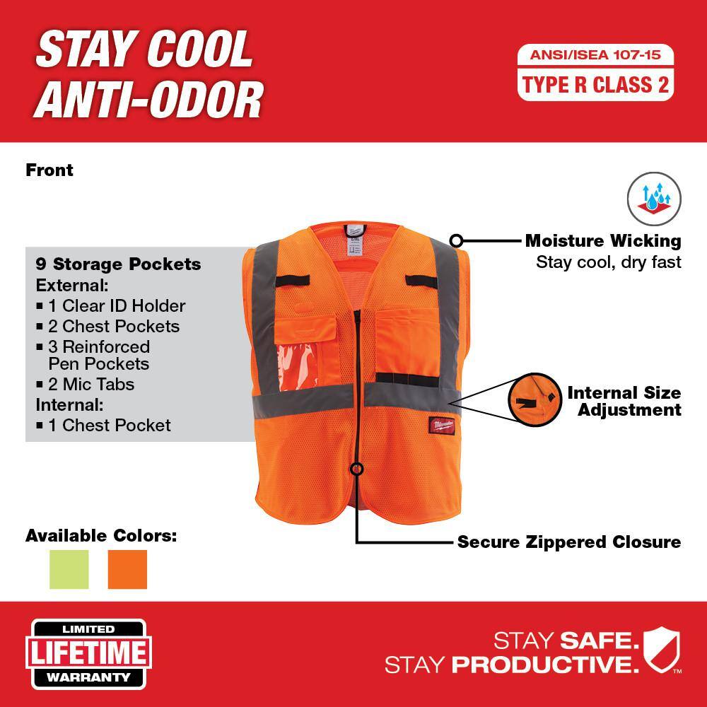 2X-Large/3X-Large Orange Class 2 Mesh High Visibility Safety Vest with 9-Pockets (4-Pack) - Hercitys