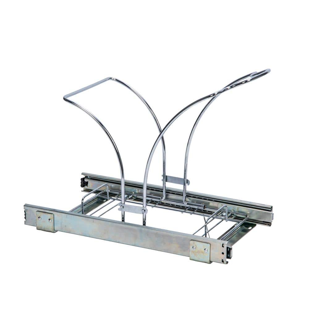 15 in. Single Sliding Trash Can in Chrome with 5 Gal. White Bin - Hercitys