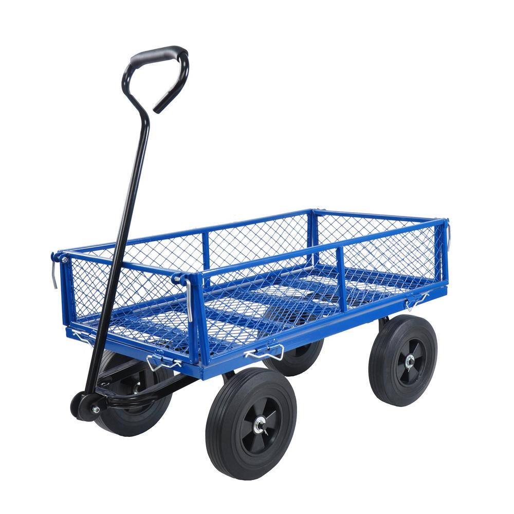 3.53 cu. ft. 550 lbs. Steel Wagon Garden Cart with Solid Tires in Blue - Hercitys