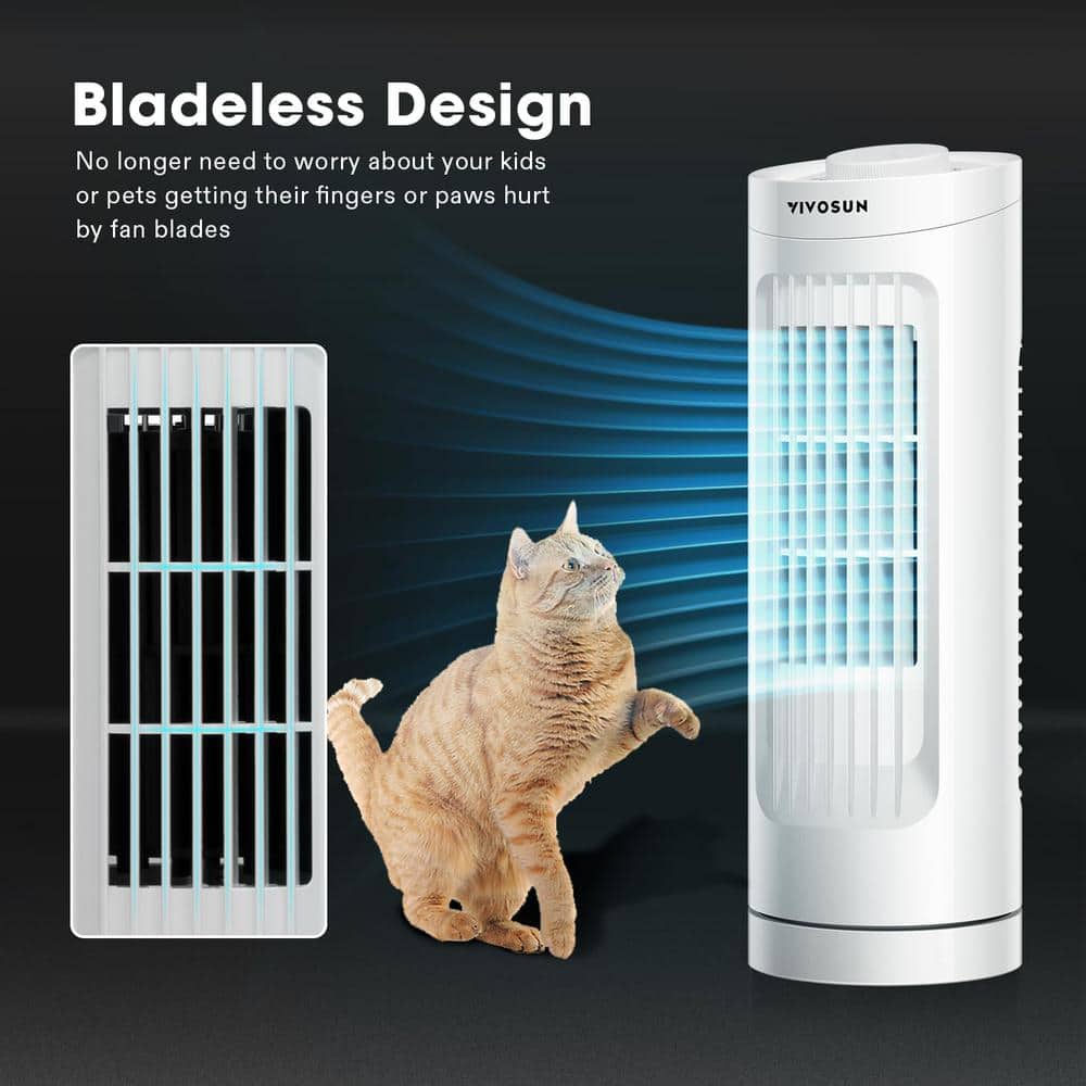 13 in. 3 Fan Speeds 4.45 in Fan Diameter Tower Fan in White with 70° Oscillation - Hercitys