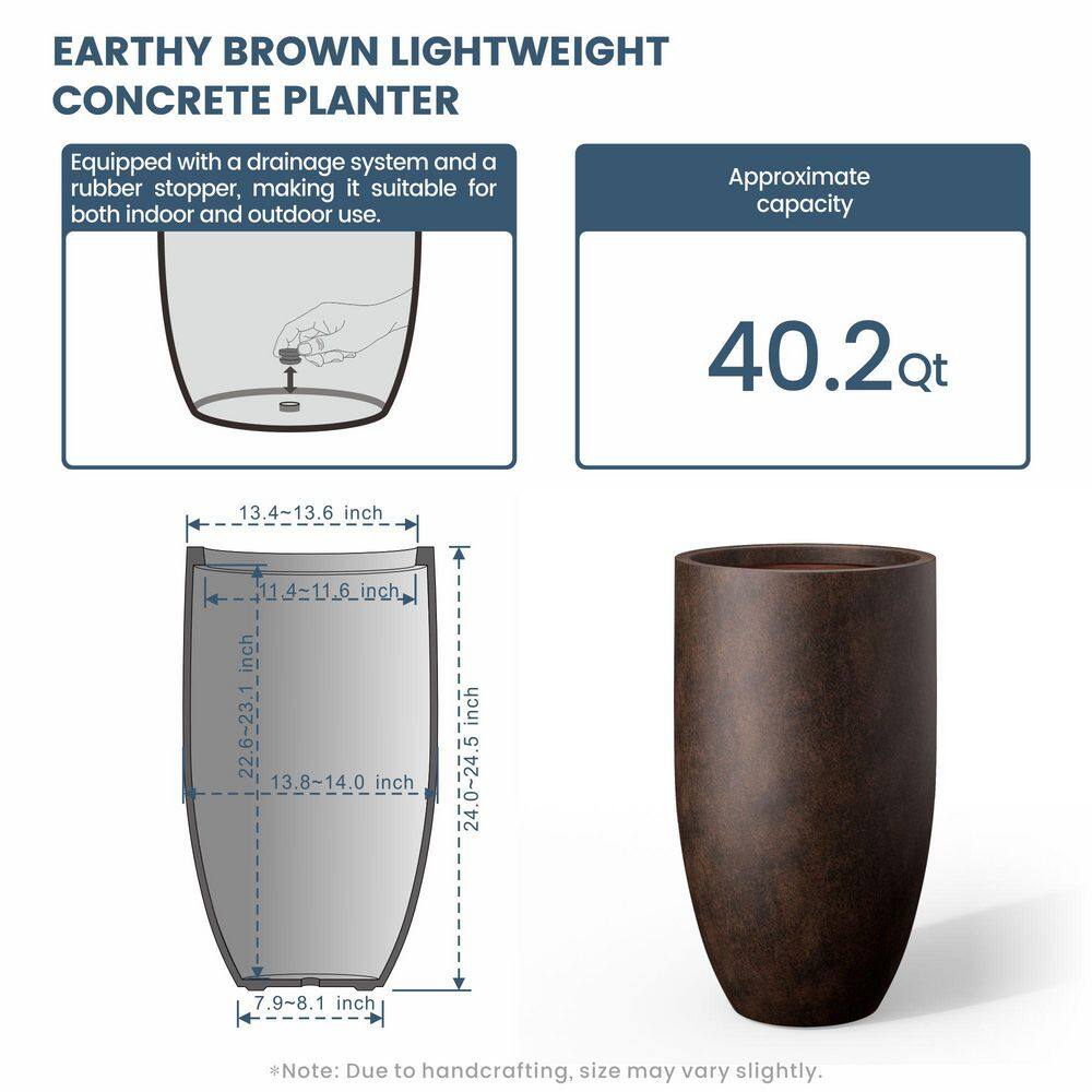 14 in. Large Earthy Brown(Premium Inner) Concrete Round Planter / Pot with Drainage Holes - Hercitys