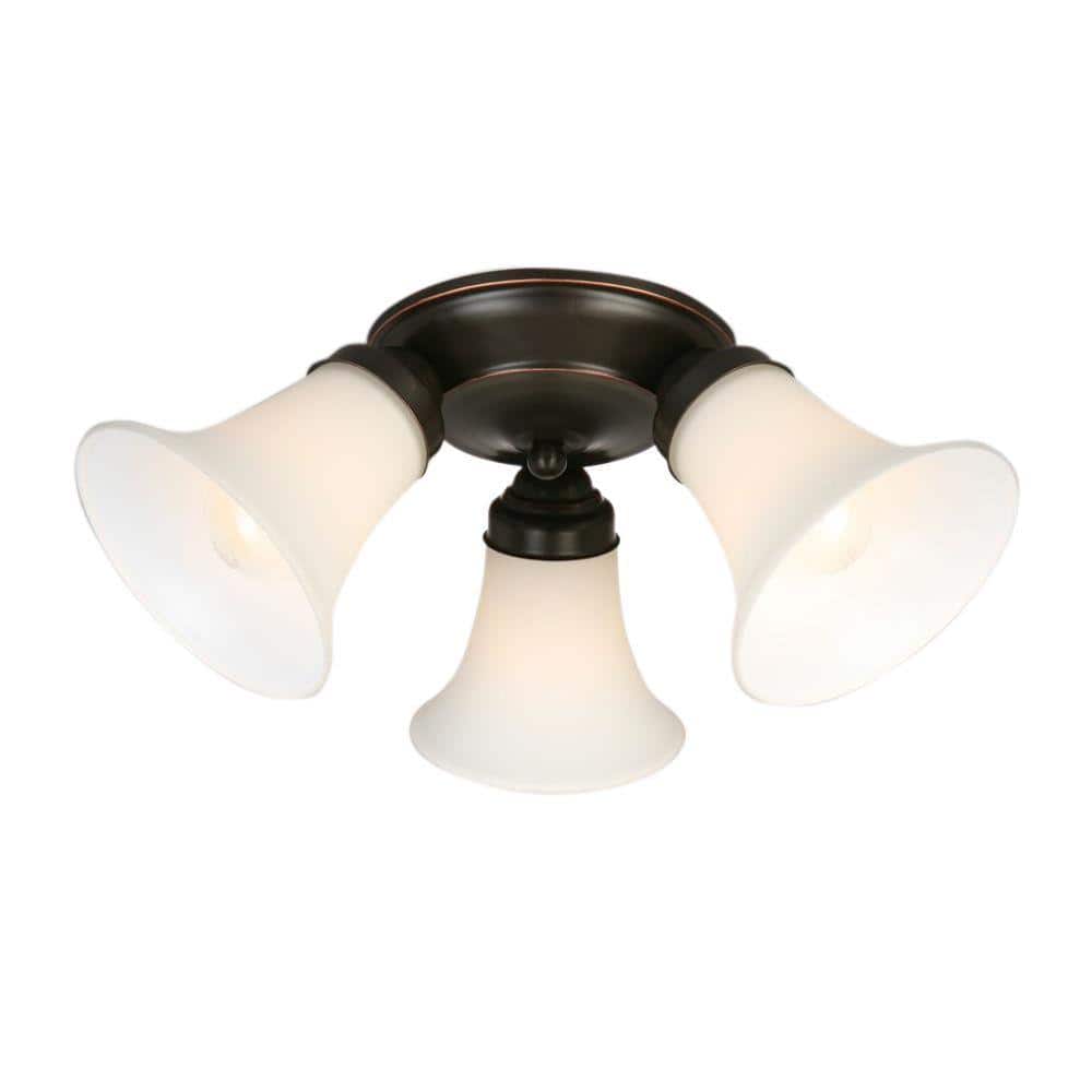 17.5 in. 3-Light Oil-Rubbed Bronze Flush Mount with Bell Shaped Frosted Glass Shades - Hercitys