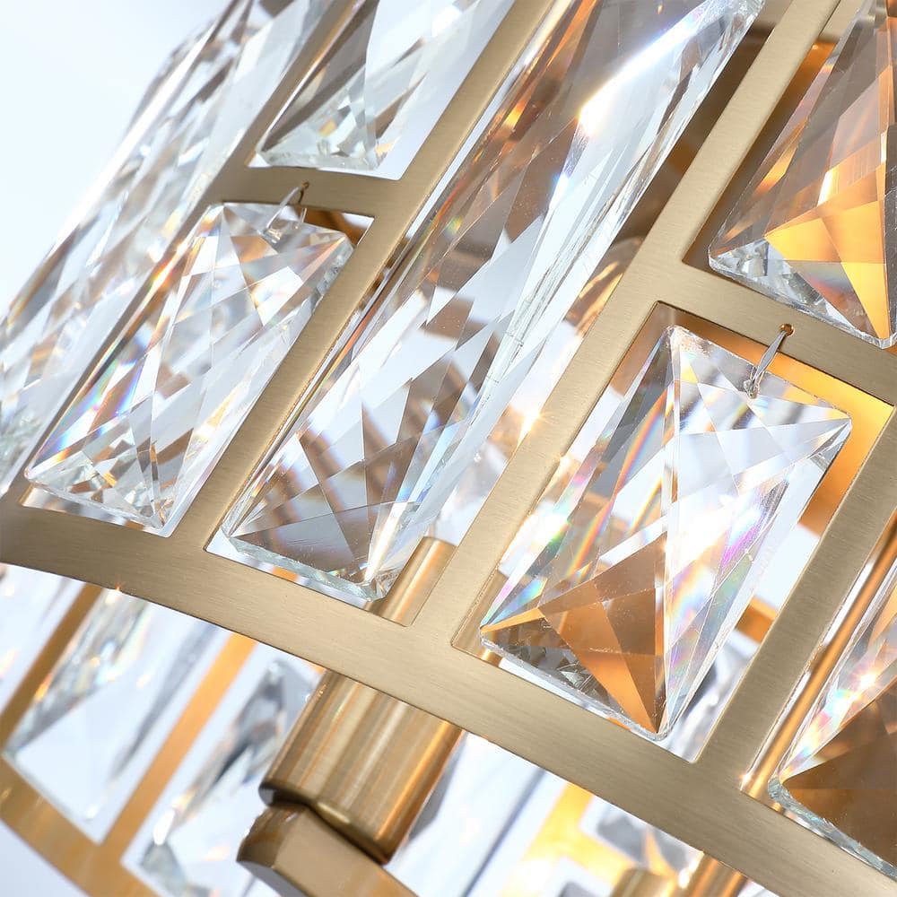 12 in. 3-Light Round Modern Gold Drum Flush Mount Ceiling Light with Clear Crystal Shade - Hercitys