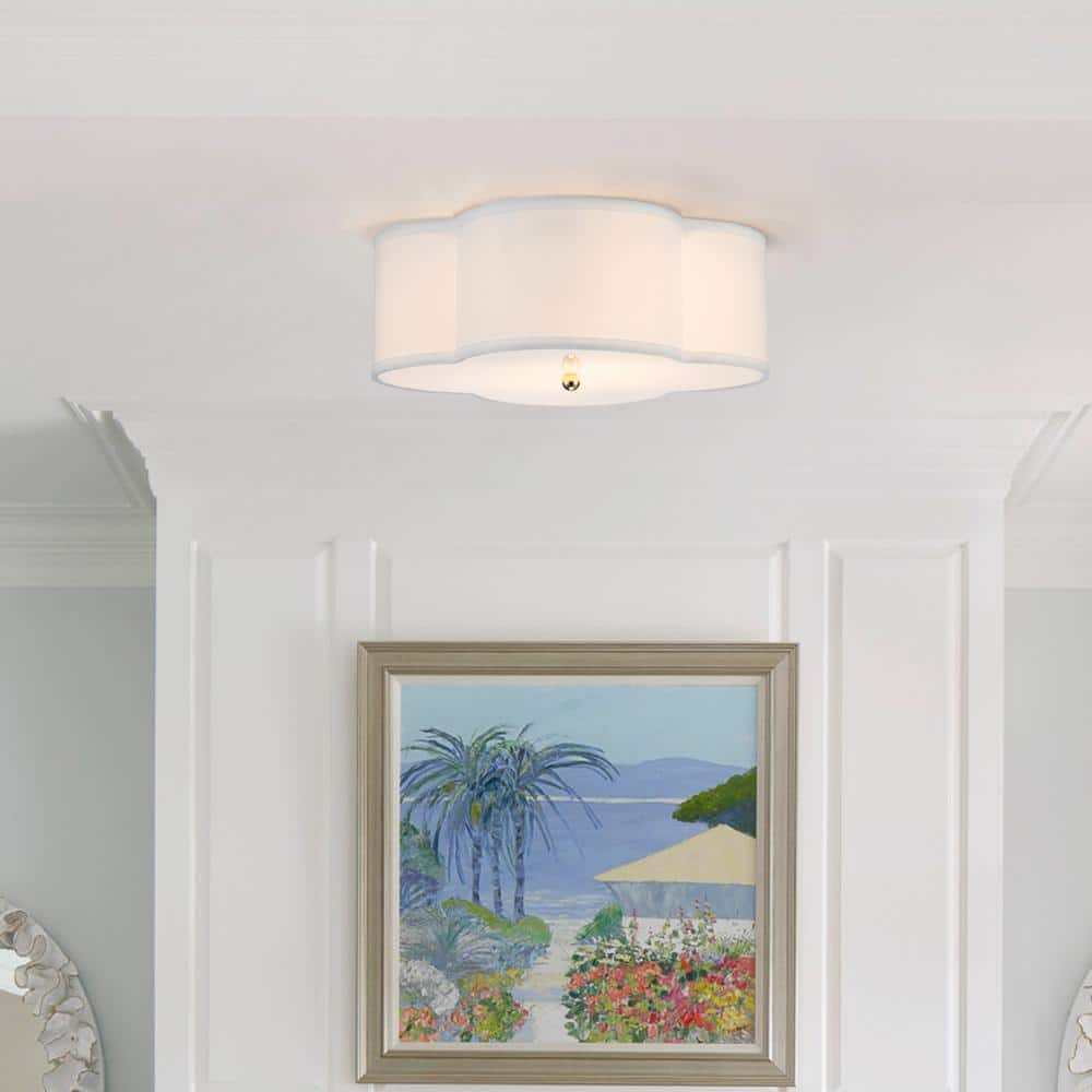 17 in. 2-Lights White Linen Flush Mount with Acrylic diffuser - Hercitys