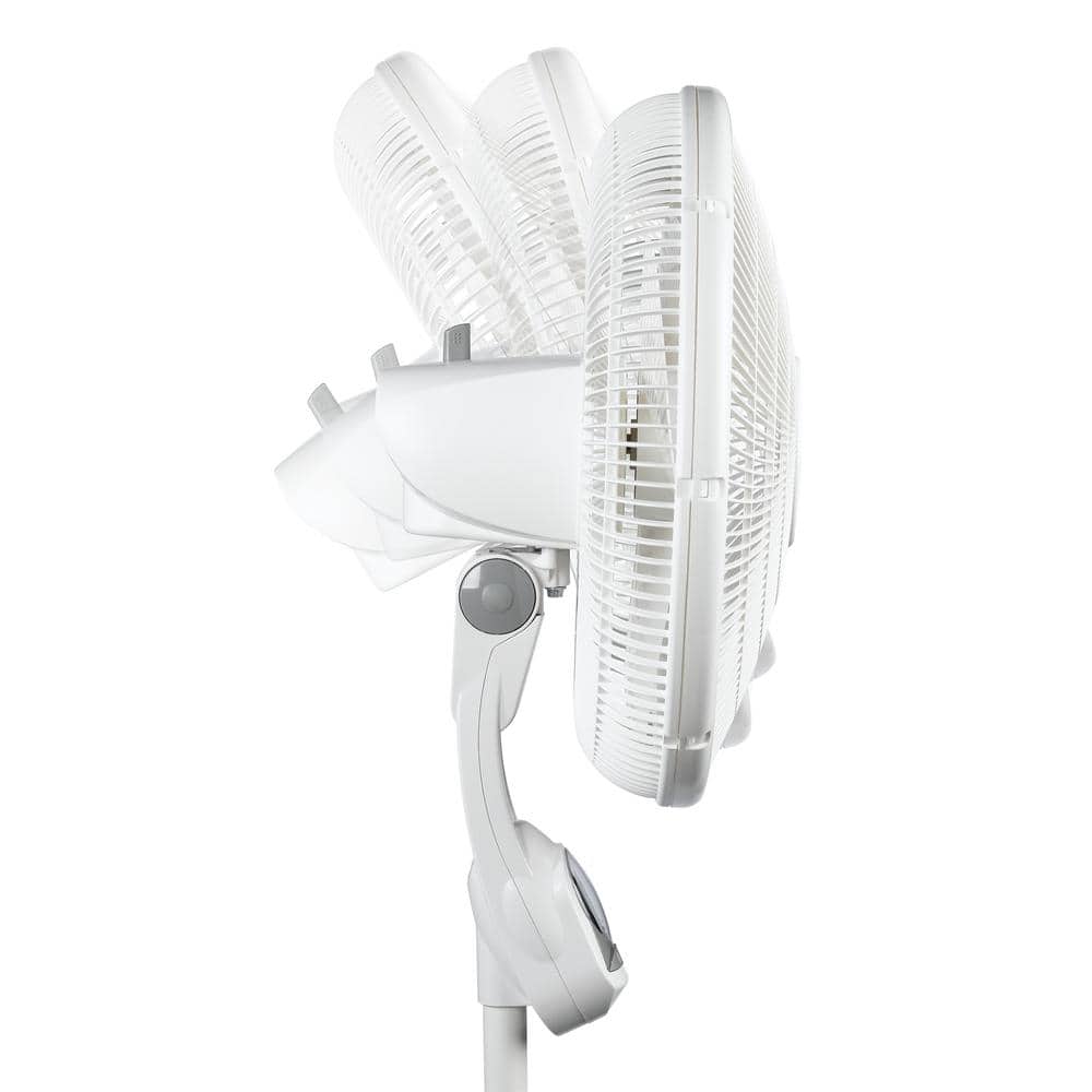 16 in. 3 Speed Oscillating Pedestal Fan with Adjustable Height, Remote Control, and Auto Off Timer in White - Hercitys