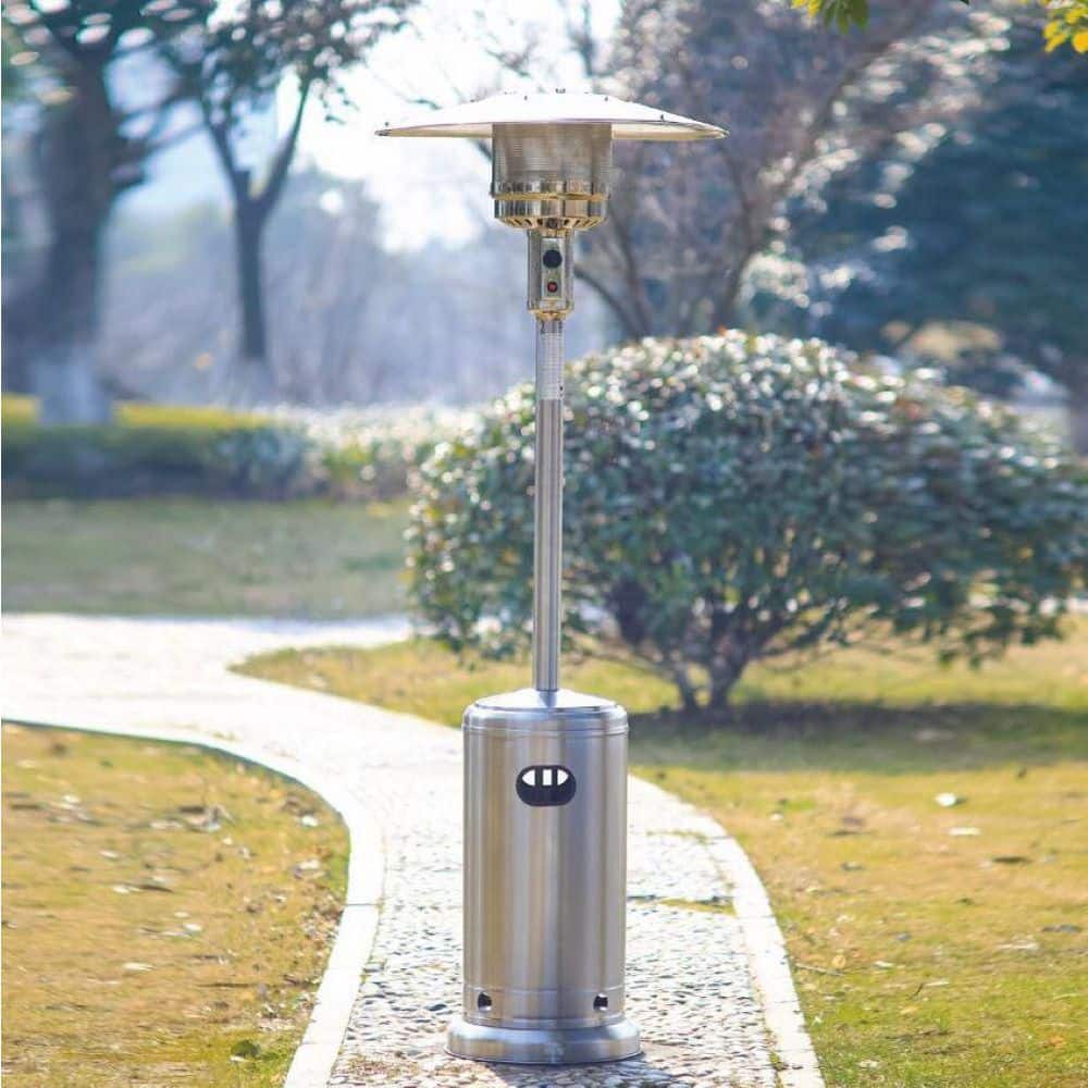 48000 BTU Stainless Steel Propane Standing Patio Heater with Wheels - Hercitys