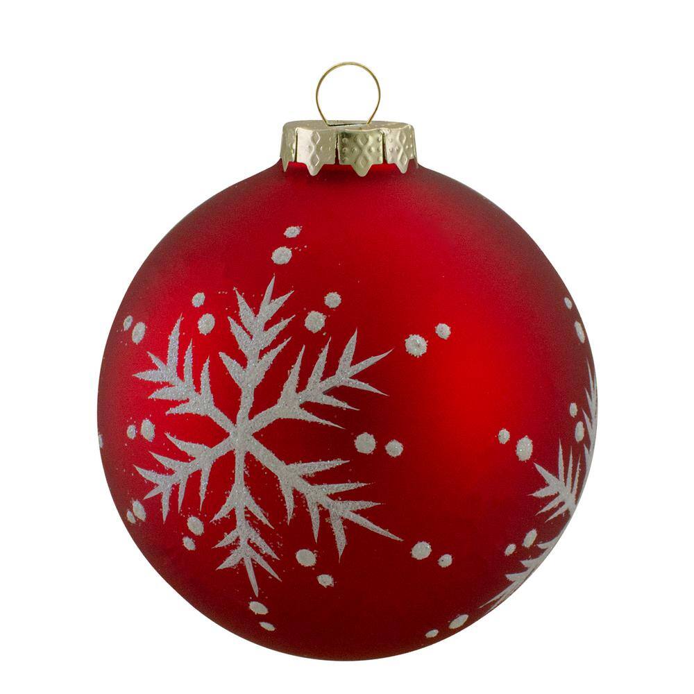 3.25 in. (80mm) Matte Red Glass Ball Christmas Ornaments Set of 4 - Hercitys
