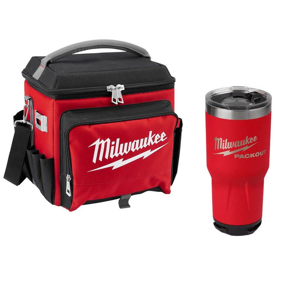 21 Qt. Soft Sided Jobsite Lunch Cooler with PACKOUT Red 30 oz. Tumbler - Hercitys