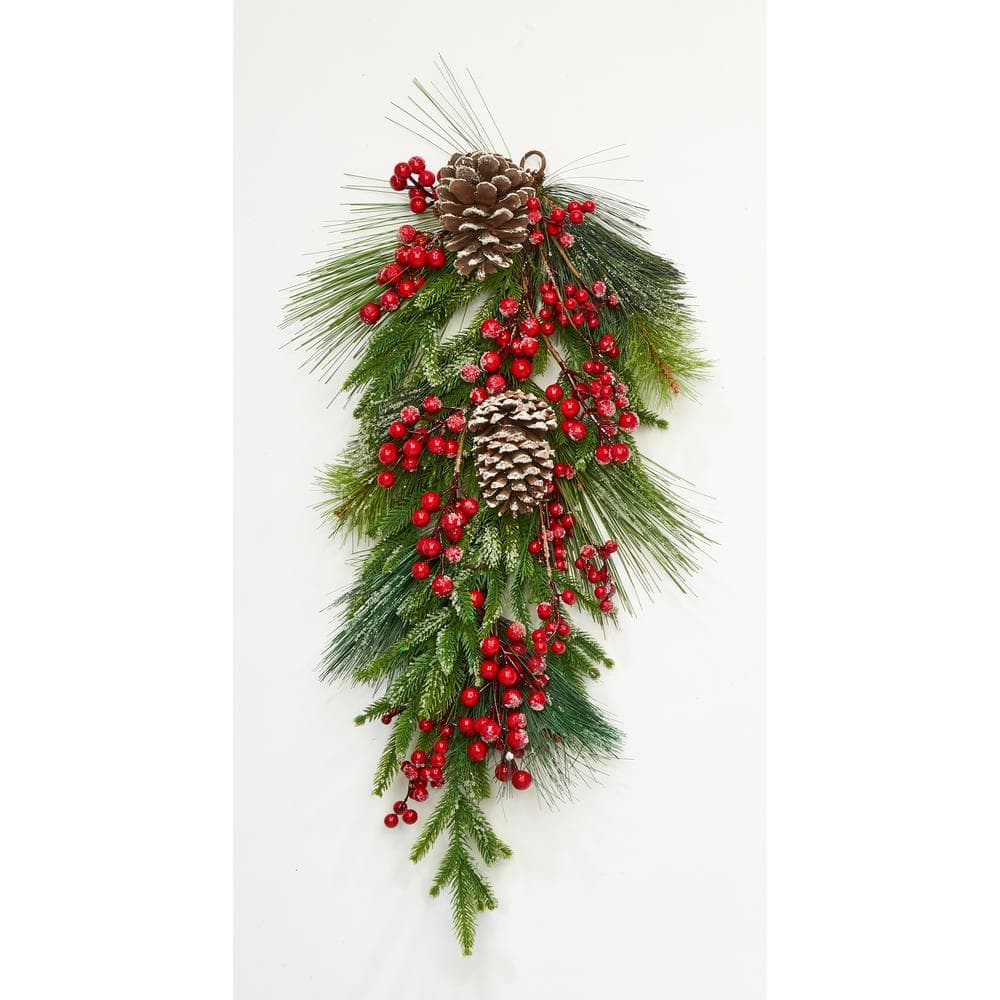 28 in. Needle with Berries Cone Artificial Christmas Swag - Hercitys