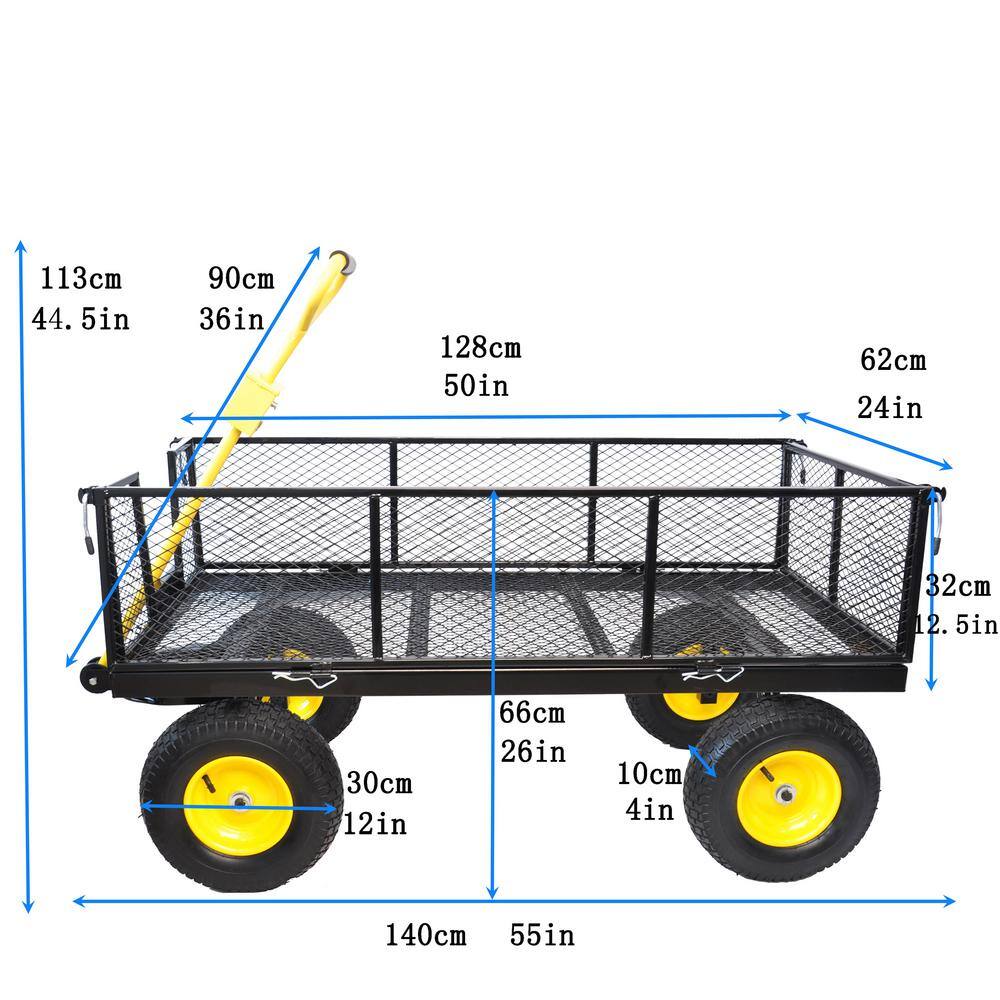 5 cu. ft. Metal Black Yellow Big Wagon Cart Garden Cart Trucks - Hercitys