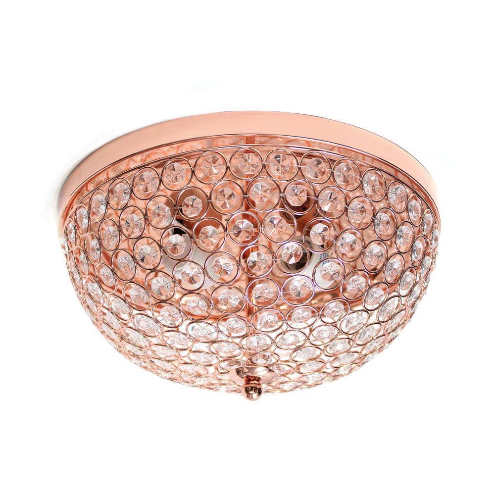 2-Light Elipse Gold Crystal Flush Mount Ceiling Light - Hercitys