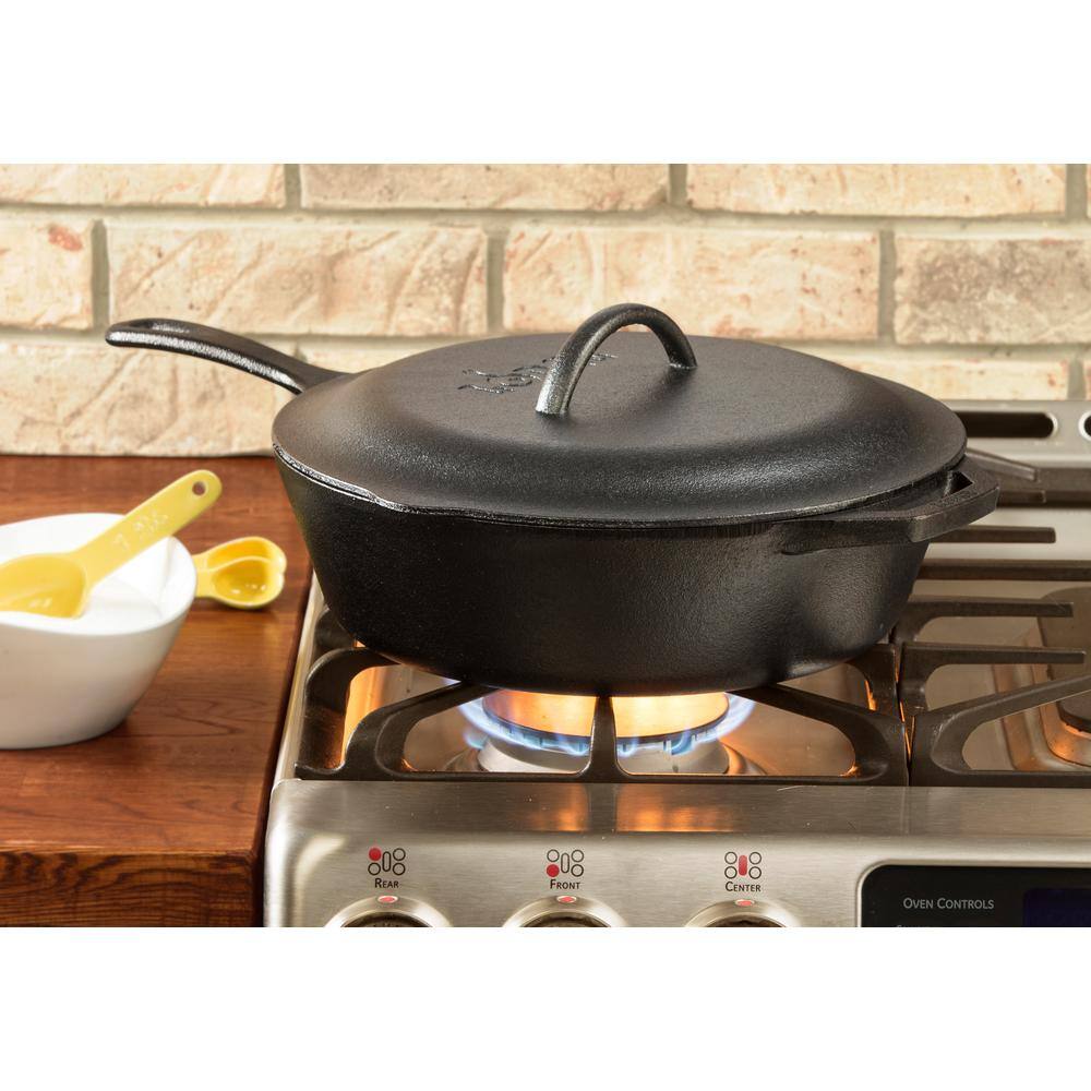 12 in. Cast Iron Deep Skillet in Black with Lid - Hercitys