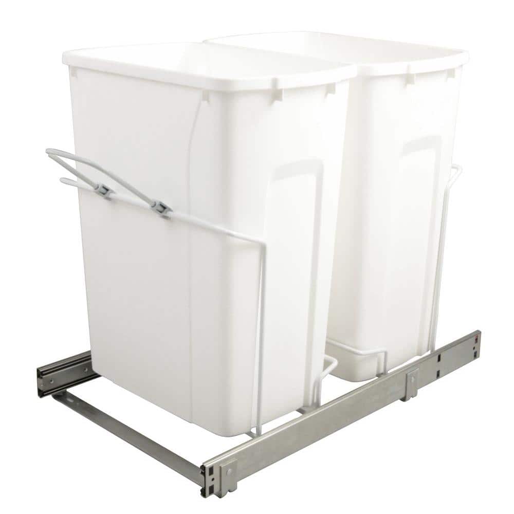 14.375 in. x 22 in. x 18.813 in. 35 Qt. In-Cabinet Double Soft-Close Bottom-Mount Pull-Out Trash Can - Hercitys