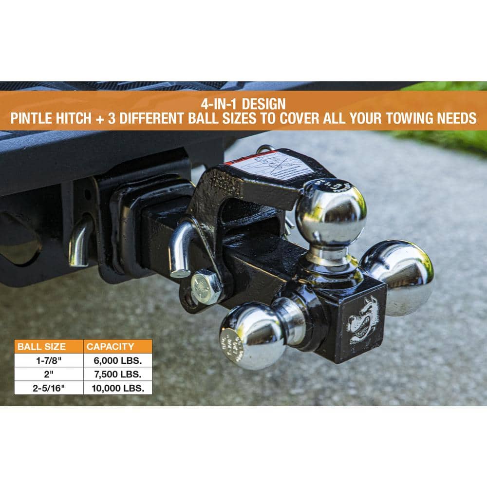 1-7/8 in., 2 in., 2-5/16 in. Chrome Towing Balls Tri-Ball Hitch with Pintle Hook - Hercitys