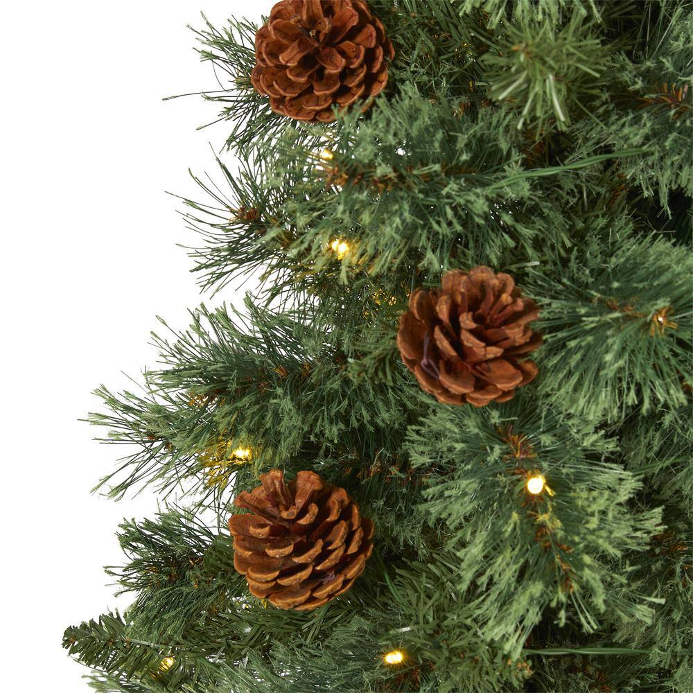 3 ft. White Pre-lit Mountain Pine Artificial Christmas Tree with 50 Battery Operated Clear LED Lights and Pine Cones - Hercitys