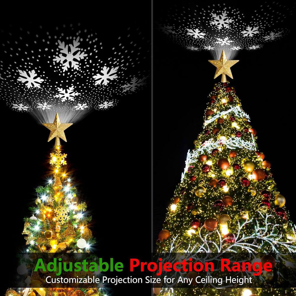 2.56 in. Christmas Tree Topper Light with 360 Rotating Projection, 6-Patterns and Adjustable Projection Range in Gold - Hercitys